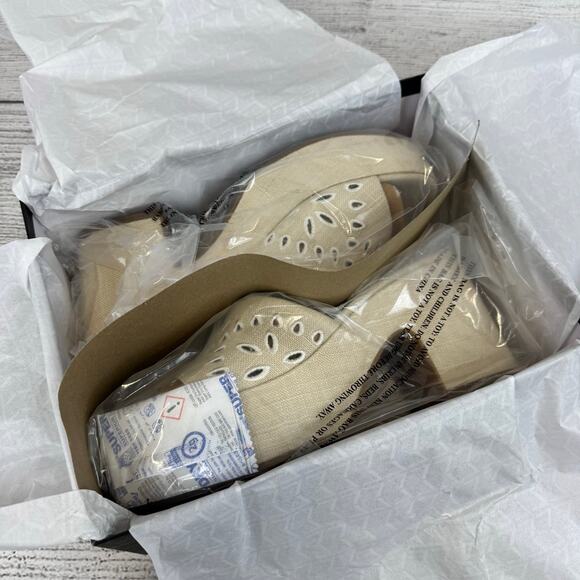 Marc Fisher LTD Natural Eyelet Summer Foreva Platform Sandals Size 10 - Picture 2 of 12